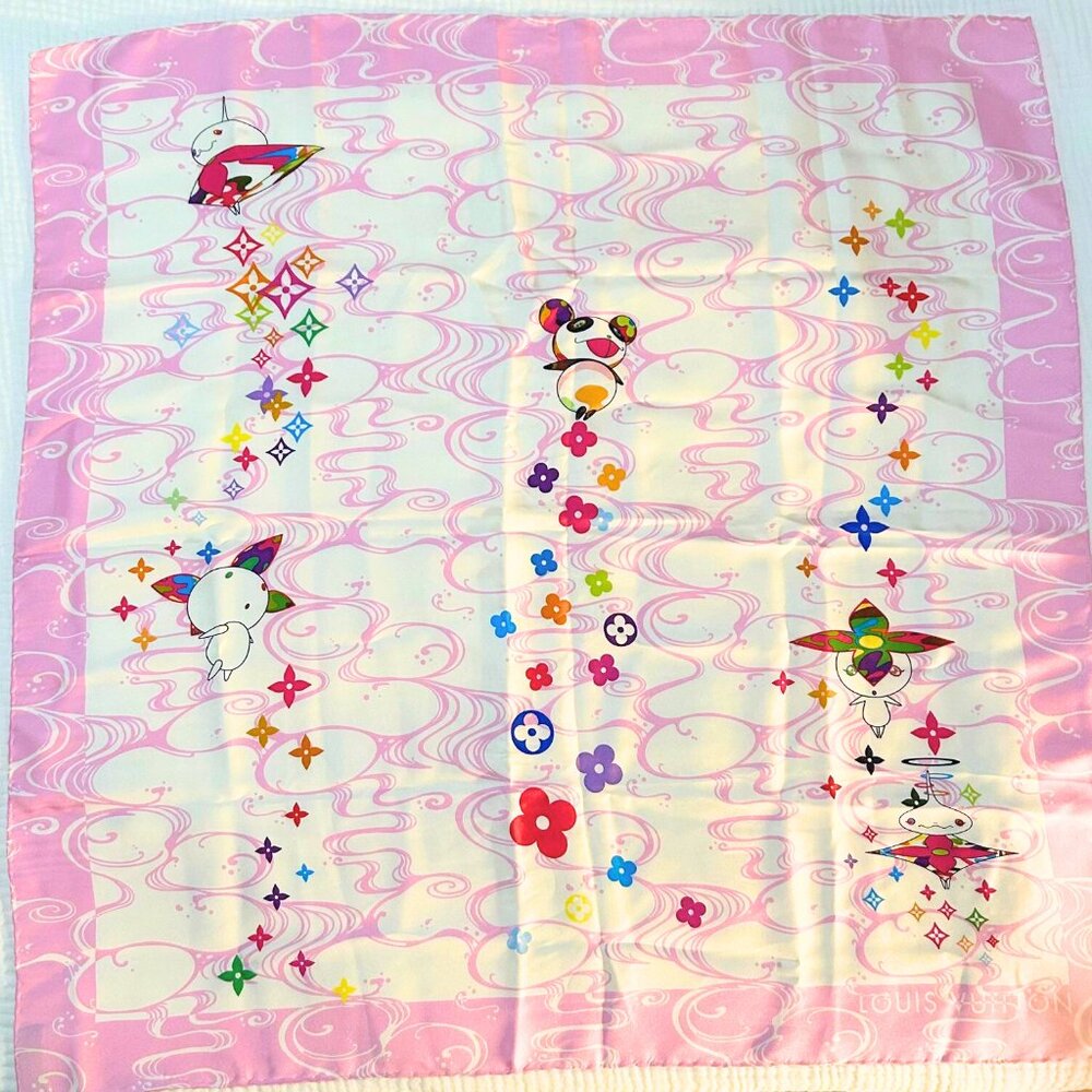 RARE Limited Edition Louis Vuitton Murakami 'Panda Wave' Silk Scarf